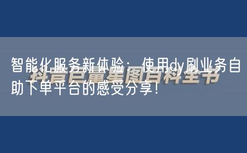 智能化服务新体验：使用dy刷业务自助下单平台的感受分享！